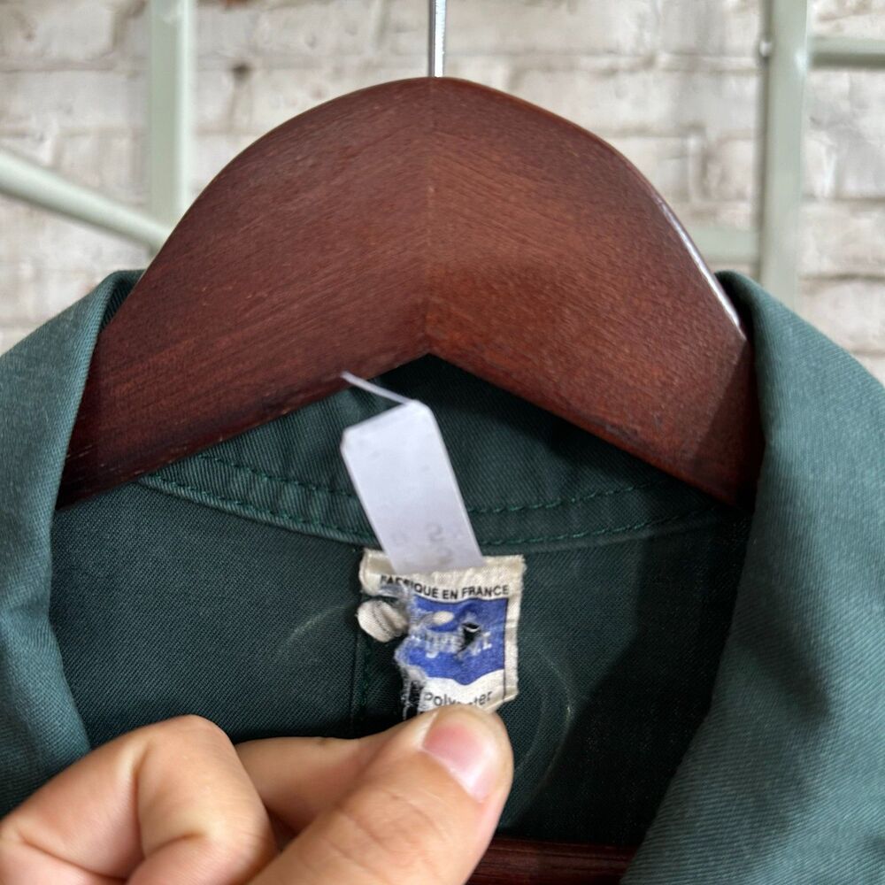 80s French Made Green Zip Workwear Jacket Twin Zip Chest Pockets
